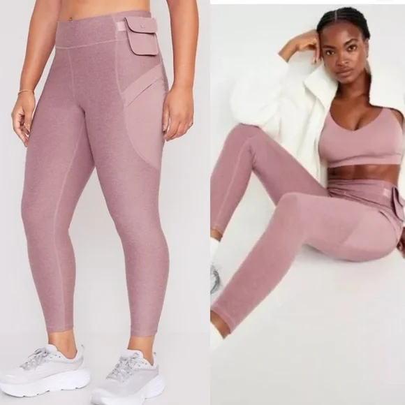 Old Navy High-Waisted Cloud+ 7/8 Leggings Mauve Blush Pink Woodrose XL - Picture 1 of 5